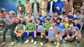 Sanaullah of Mardan won the Kashmir Solidarity Day cycle race
